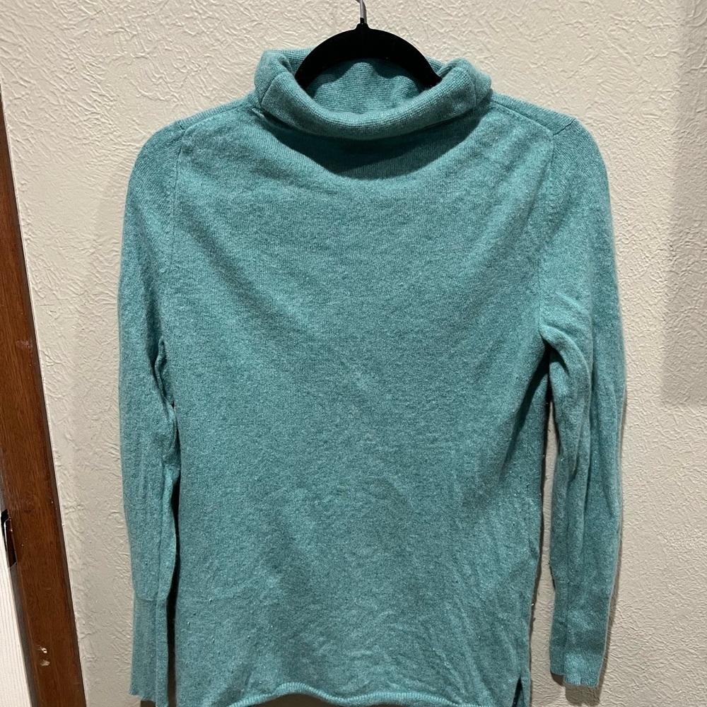 Talbots Teal Cowl Neck Sweater Pure Cashmere Warm Cozy Classic - Picture 3 of 3